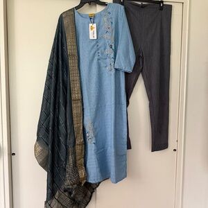Blue and Gray Salwar Kameez Set with dupatta Size L